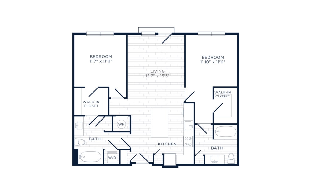 Grist - 2 bedroom floorplan layout with 2 bathrooms and 999 square feet