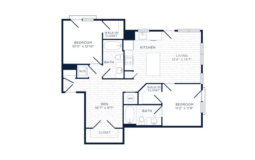 Angels Share - 2 bedroom floorplan layout with 2 baths and 1002 square feet.